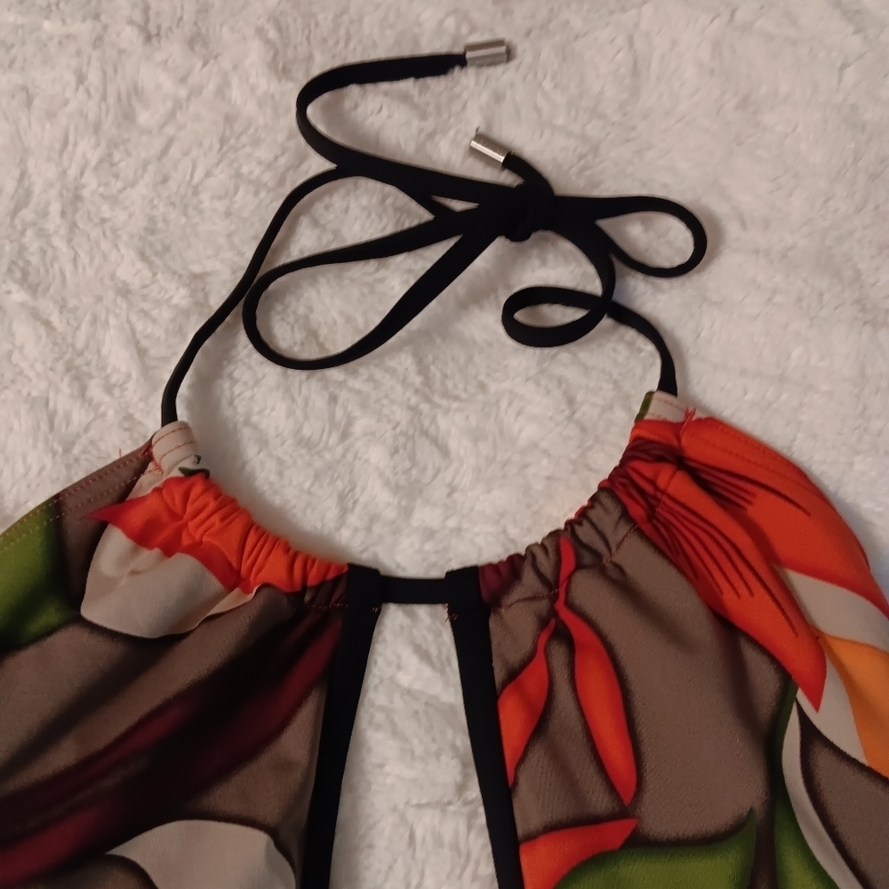 Calvin Klein Black & Orange Tropical Print Keyhole-Neck One-Piece Swimsuit 12 - Picture 5 of 11